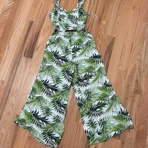 Green Leaf Print Jumpsuit